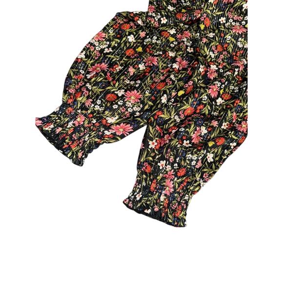 NWOT Old Navy Smocked Floral Metallic Shine Peasant Blouse in Black Multi SZ M - Picture 6 of 12